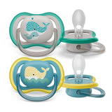 Philips Avent Ultra Air sut - sæt med 2 BPA-fri, åndbare sutter til babyer fra 18 måneder, inklusive bæretaske og sterilisering, Whale/Whale (model SCF349/24)