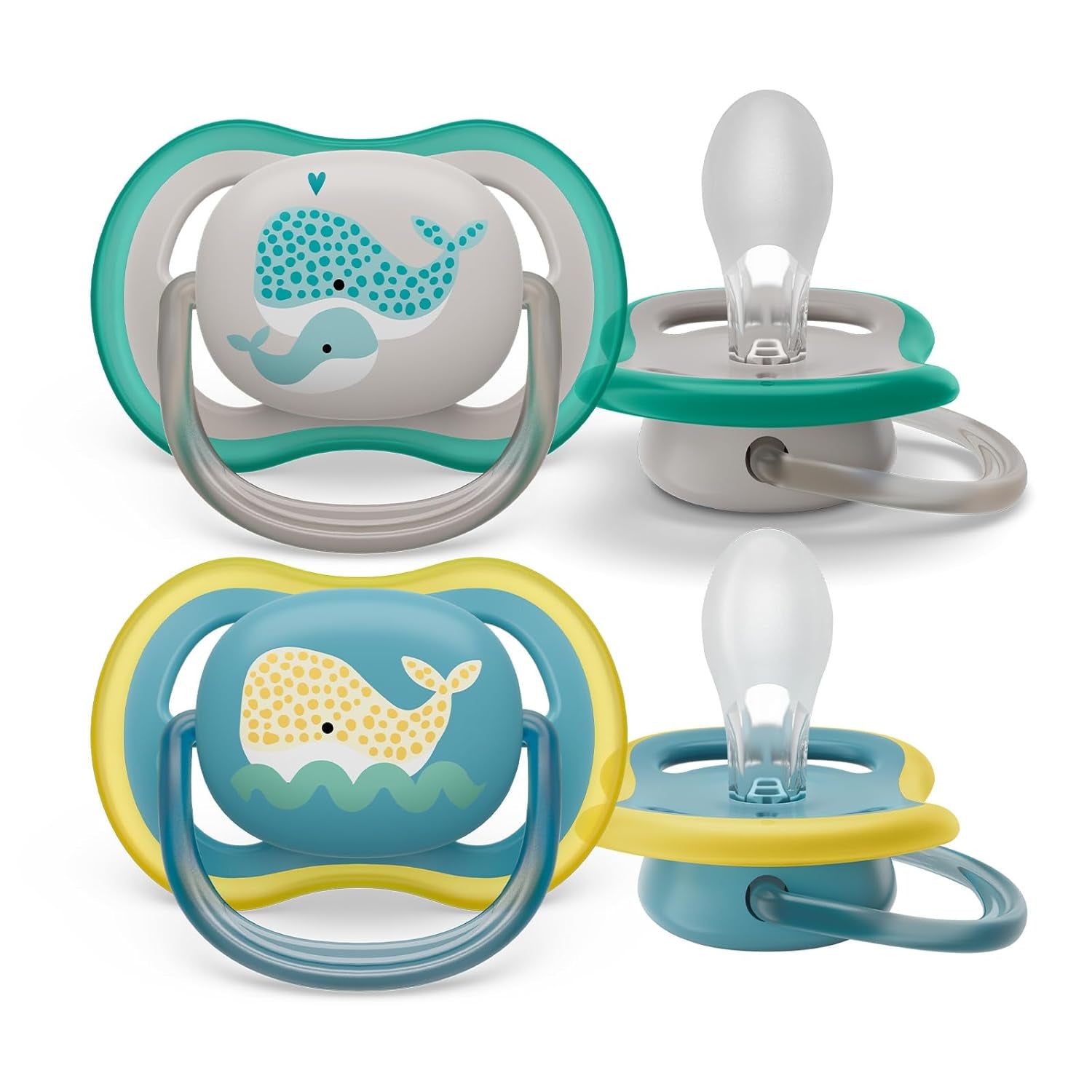 Philips Avent Ultra Air sut - sæt med 2 BPA-fri, åndbare sutter til babyer fra 18 måneder, inklusive bæretaske og sterilisering, Whale/Whale (model SCF349/24)