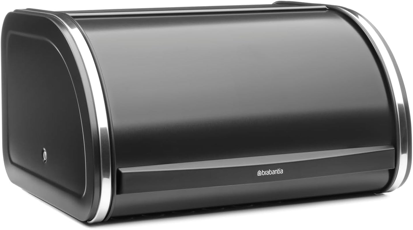 Brabantia rullebrødkasse - Kompakt bordpladeopbevaringsboks til brød, bagels og rundstykker med fladt låg, slidstærkt stål - mellemstørrelse - matsort Opbevaringsbokse til madvarer Naty Shop