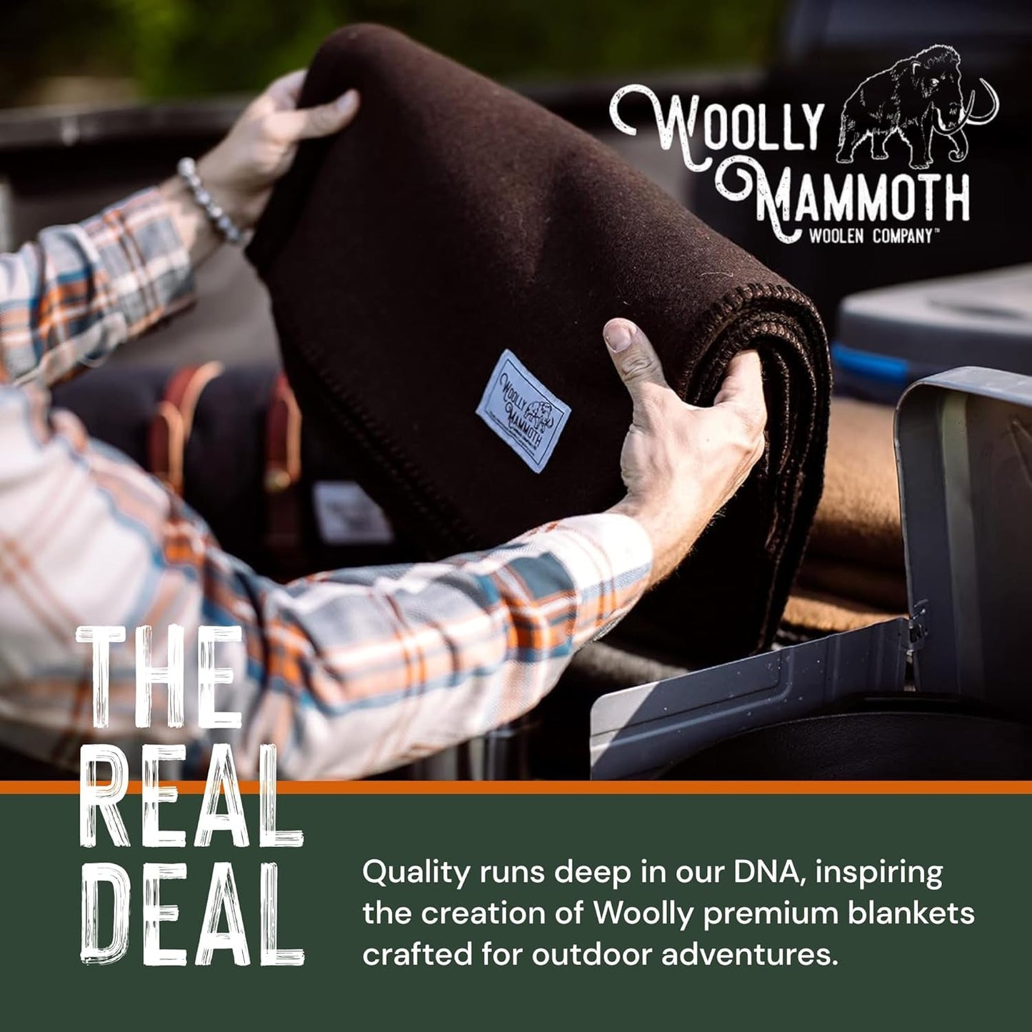 Woolly Mammoth Woolen Co. campingtæppe, ekstra stort, merinould, Det perfekte udendørsudstyr til bushcraft, camping, trekking, vandreture, overlevelse eller hyttetæppe. Brun, 168 X 228 Senge og Tæpper Woolly Mammoth Woolen Company