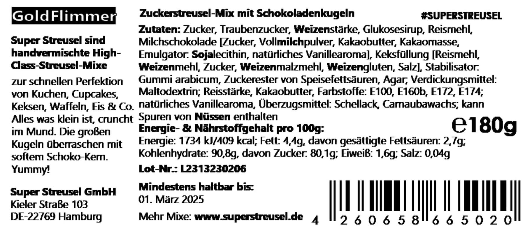 Super Streusel Gold Glimmer, Juletema Drys, 180 gram Sprinkles Naty Shop