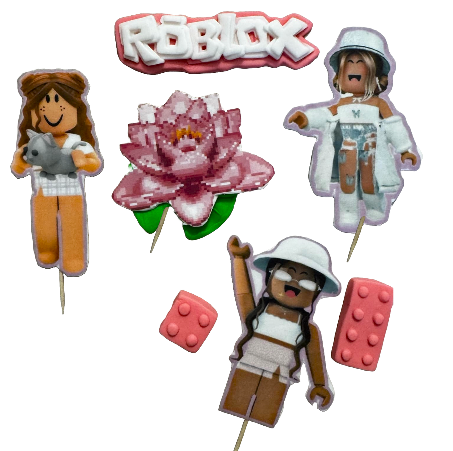 Sæt med 7 spiselige sukkerpasta dekorationer, Roblox piger Sugar Paste Decorations Naty Shop