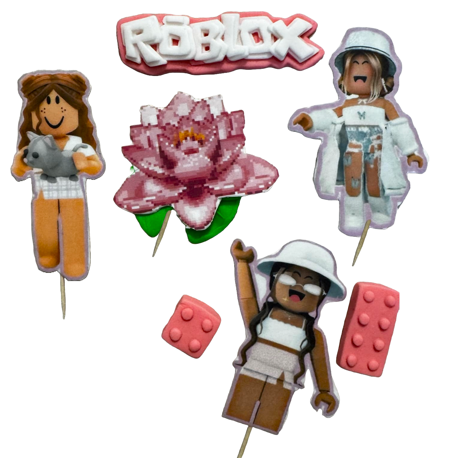 Sæt med 7 spiselige sukkerpasta dekorationer, Roblox piger Sugar Paste Decorations Naty Shop