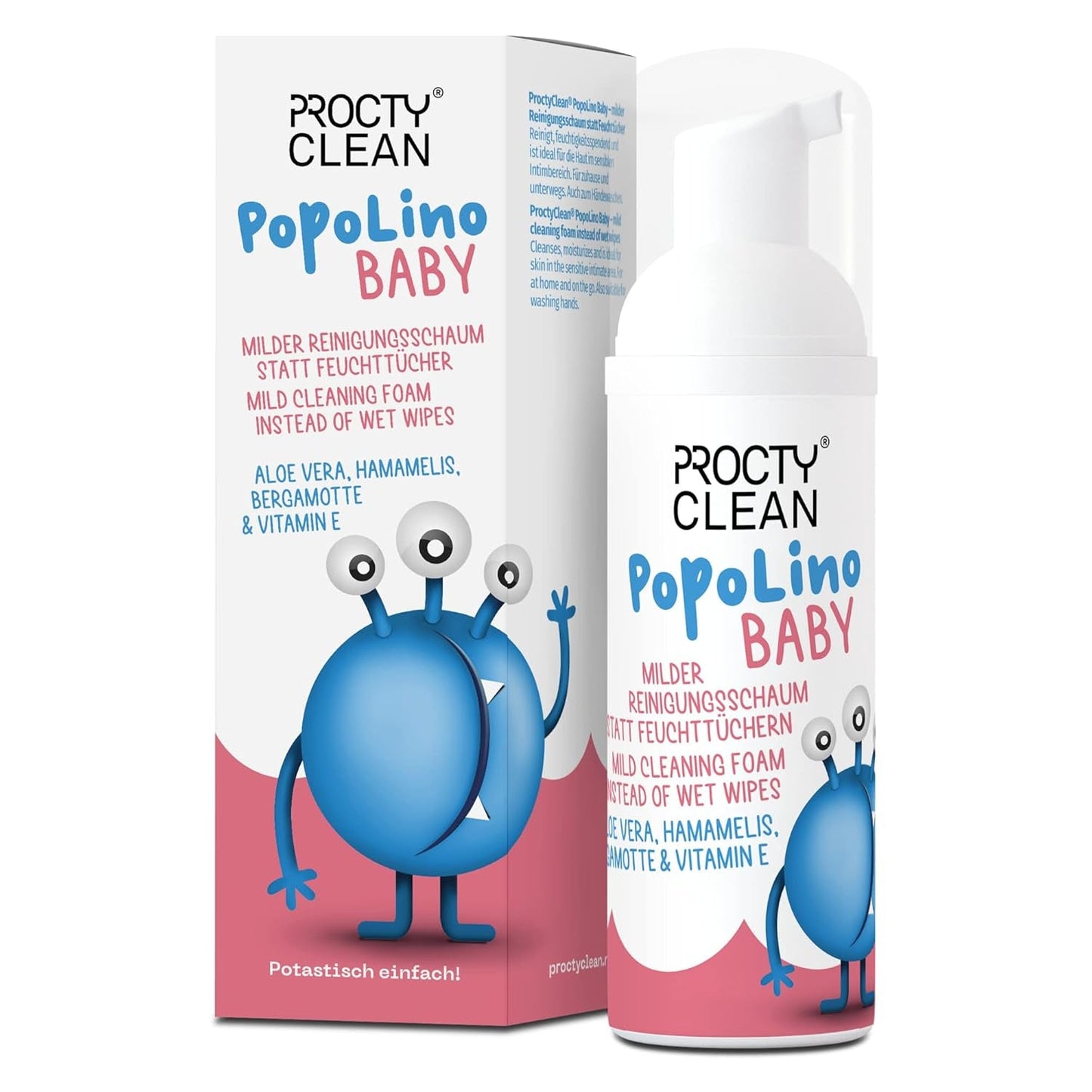 PopoLino Baby blød bundskum i stedet for våde babyservietter. Vegansk og naturligt kosmetisk renseskum! Bundskum med aloe vera, troldnød, bergamot og E-vitamin. Gør bunde og miljø glade.