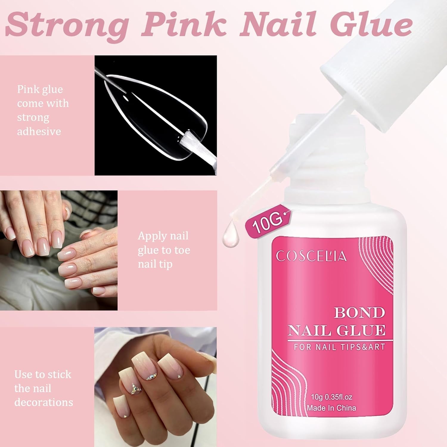 Sæt med falske negle - 240 stykker franske falske negle lim på - Pink White Gradient Design Kunstige negle Fuldt dækkende blød gel Naturlig og behagelig at have på (Pink Mandel)