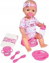 Simba 105039005 - Nyfødt babydukke, 3 år og opefter, legedukke med funktioner, kan drikke og tisse, 8 stykker, med babydukke og tilbehør