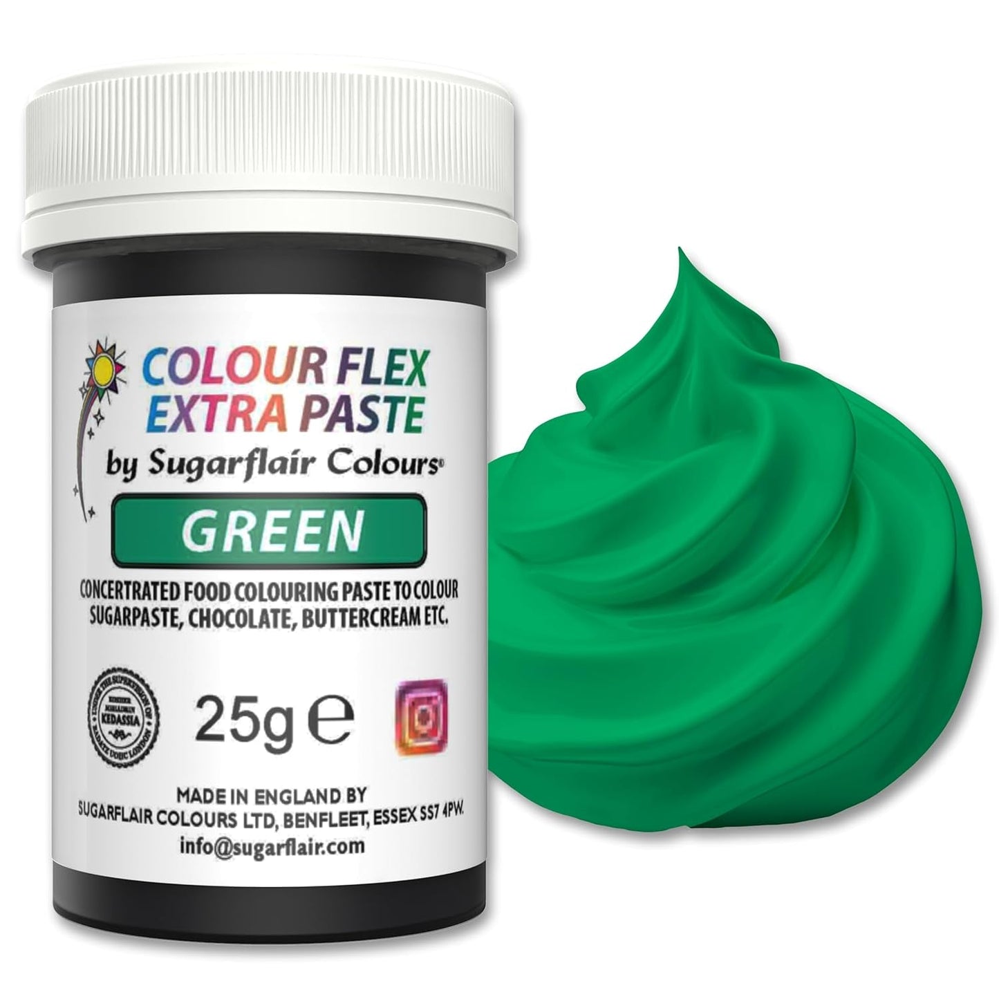 Sugarflair Colourflex Extra Paste Verde madfarve - Spiselig madfarve til smørcreme, chokolade, sukkerpasta, glasur, fondant, kageblandinger, dej og mere - 25g