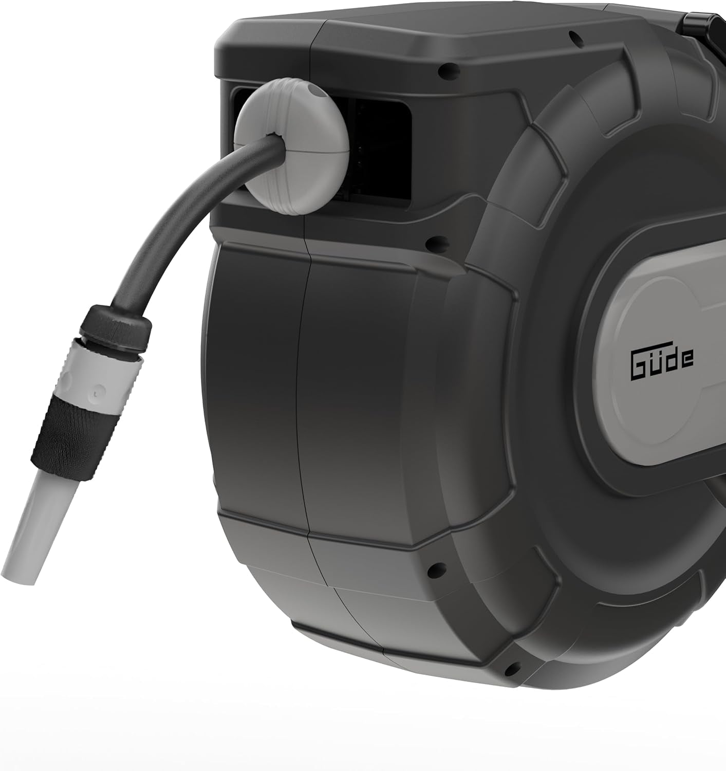 Automatisk slangetromle Güde 30-2-2 1/2 (180° rotation, til vægmontering, 30 m slange, vandspray, vægbeslag, automatisk tilbagetrækning, tilbagetrækningsstop, transporthåndtag, 2 lynkoblinger)