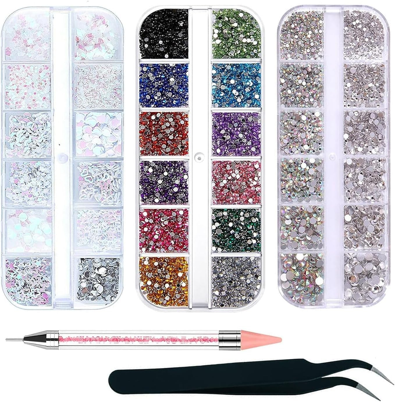 4200 stykker Nail Art Rhinestones, 36 farver Glittersten, Negledekorationssten til Nail Art Accessories og Rhinestones Klar krystal med Rhinestone Selection Pincet og Scoring Pen
