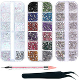 4200 stykker Nail Art Rhinestones, 36 farver Glittersten, Negledekorationssten til Nail Art Accessories og Rhinestones Klar krystal med Rhinestone Selection Pincet og Scoring Pen