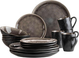 MÄSER 934073 Niara Organic Series Moderne 4-personers servisesæt med spændende vintagelook, 16-delt kombinationsservice med en speciel sort og brun glasurkombination, stentøj