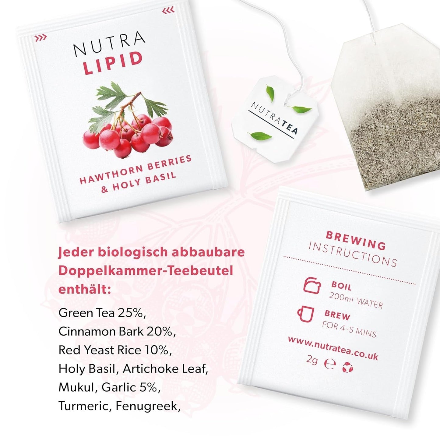 Nutra Tea NUTRALIPID, Blodsukkerbalancerende te Hjælper med at opretholde blodsukkerniveauet, Slankende te Forbedrer stofskiftet og kan undertrykke appetitten, 20 genanvendelige teposer