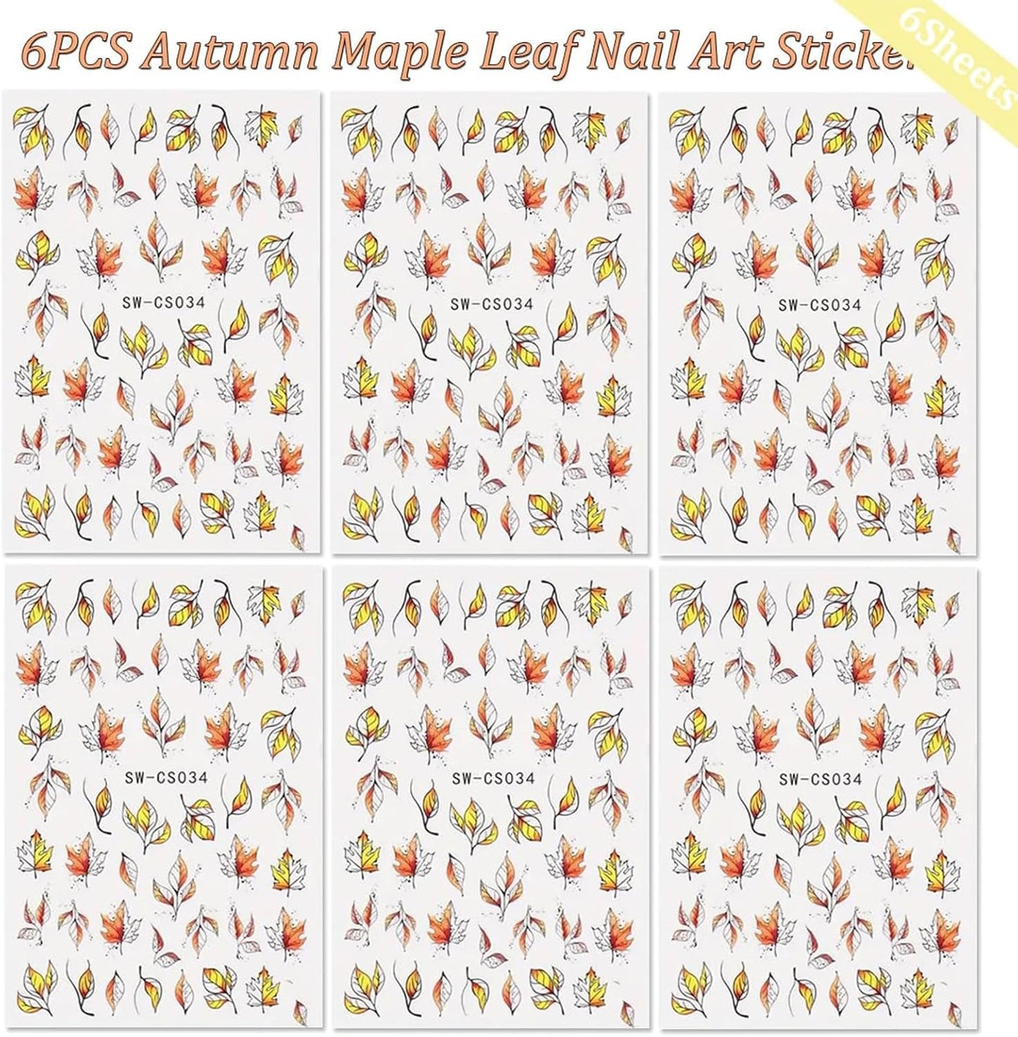 6 Blatt Herbst Nagelsticker,Ahornblatt Selbstklebend Nagelaufkleber,Herbst Nail Sticker,Nageldesign Tilbehør,Nail Art Sticker,Selbstklebende Deko Für Nägel
