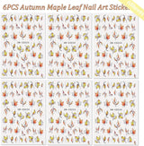 6 Blatt Herbst Nagelsticker,Ahornblatt Selbstklebend Nagelaufkleber,Herbst Nail Sticker,Nageldesign Tilbehør,Nail Art Sticker,Selbstklebende Deko Für Nägel