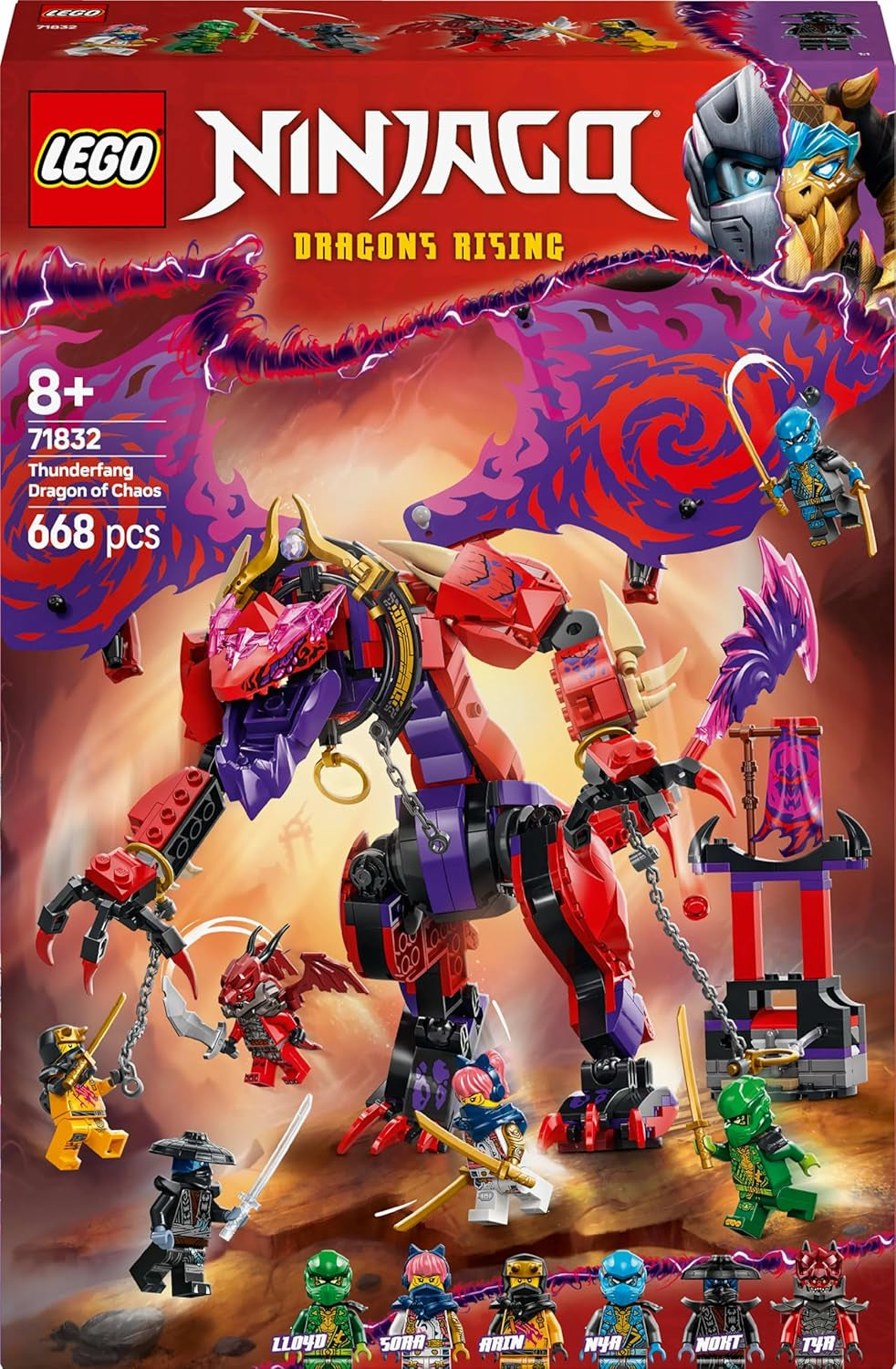 LEGO NINJAGO Chaos Dragon Thundertooth - Legetøj med 6 Ninja-minifigurer - Rollespilsbyggesæt til drenge og piger fra 8 år og opefter - Gaver til Rise of the Dragons TV-seriefans 71832 Byggesæt Beuche den LEGO-Store