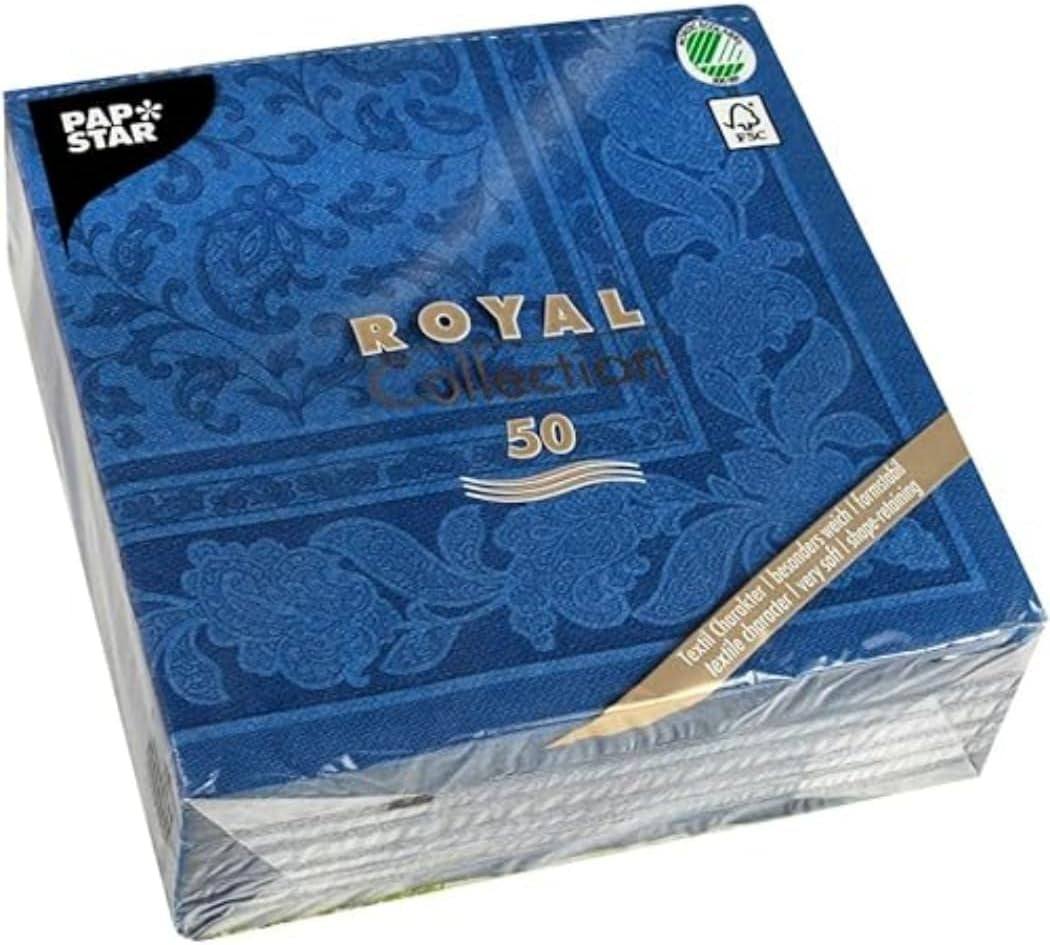 50 servietter "ROYAL Collection" 1/4 fold 40 Cm X 40 Cm mørkeblå "Ornaments"