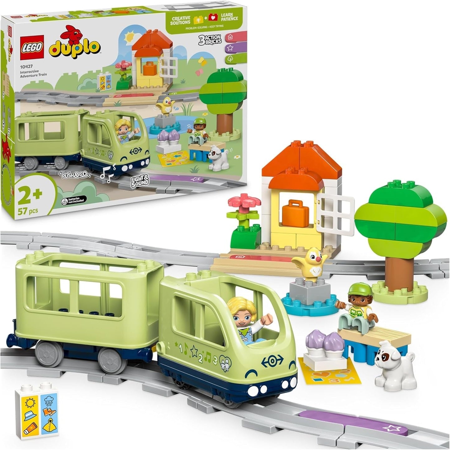 LEGO DUPLO Town Interactive Adventure Train, Legesæt med lys og lyde til rolleleg, gør det muligt for 2-årige at bygge spor, Pædagogisk legetøj til førskolebørn 10427 Byggesæt Besuche den LEGO-Store Standardtitel