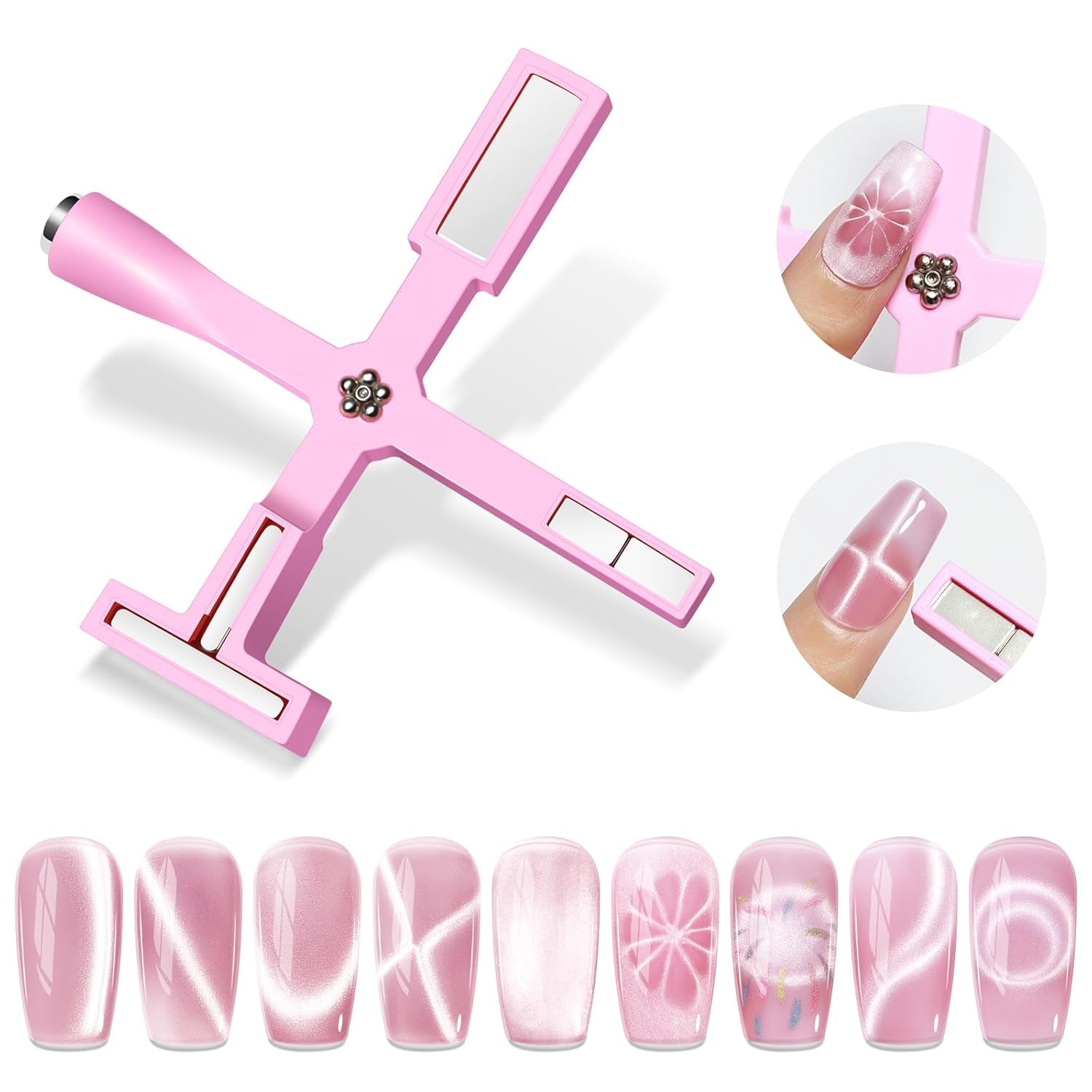 SUPWEE 5 i 1 Neglemagnetværktøj, Pink Cat Eye Magnet Für Nägel Multifunktions Magnetstift DIY Magic 3D Magnet Stick Pen Sæt Nail Art Magnet Stick Für Nail Art Diy-Zubehör