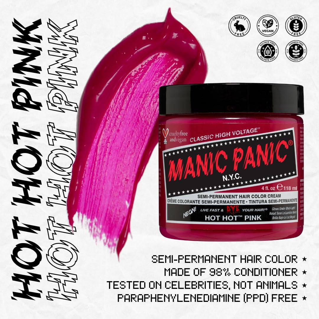 Manic Panic Hot Hot Pink Classic Cream Vegano Cruelty Free Semi Permanent Hårfarve 118ml Naty Shop Hårfarve