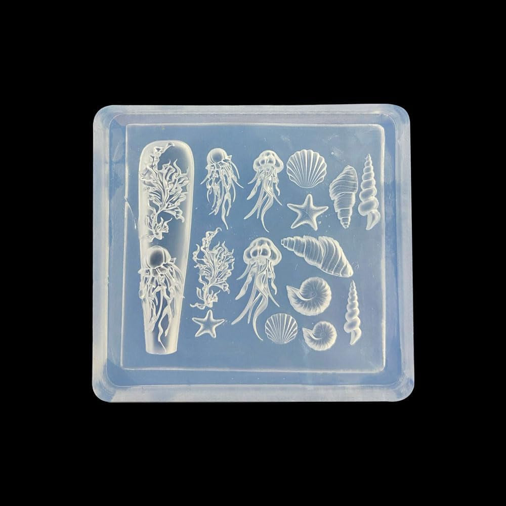 3D Gel Nail Art Silikonformen Gießformen Ocean Nail Charms Nageldesign Silikonform Quallen Muschel Nagelstempel Koralle Seestern Nagelschablonen Sommer Nagel Charms Nagel Schablone Nägel Tilbehør