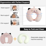 Nakkepude Børne Nakkepude til Fly Bil Tog Rejser Voksen Memory Foam Rejsepude Sødt dyremønster U-form Pude Aftageligt betræk (Pink2) Cervikale ortopædiske puder Naty Shop