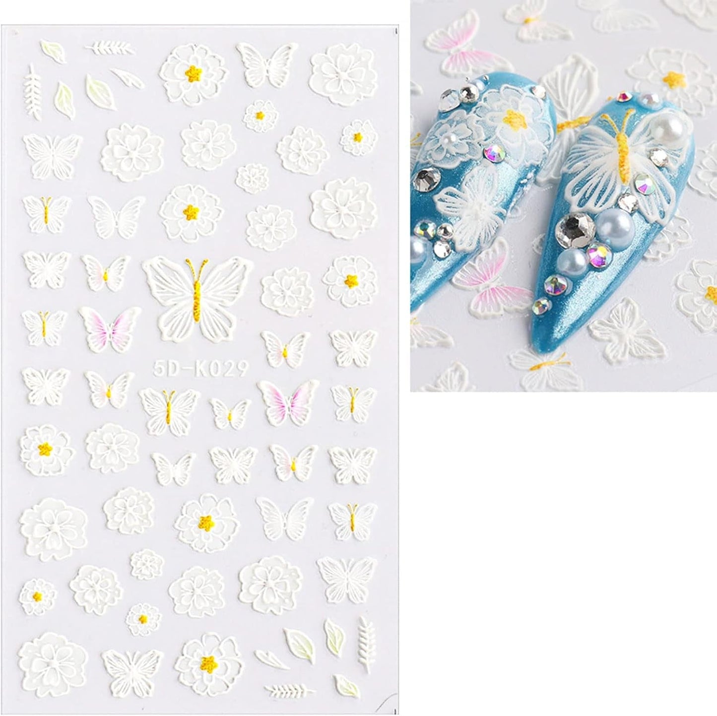 JMEOWIO 3D Nagelsticker Blume Frühlings Nail Art Sticker Selbstklebend Nagelaufkleber 5D Stereoskopisk Sommer Bunter Blumen Dekoration Nageldesign Zubehör 4 Blatt