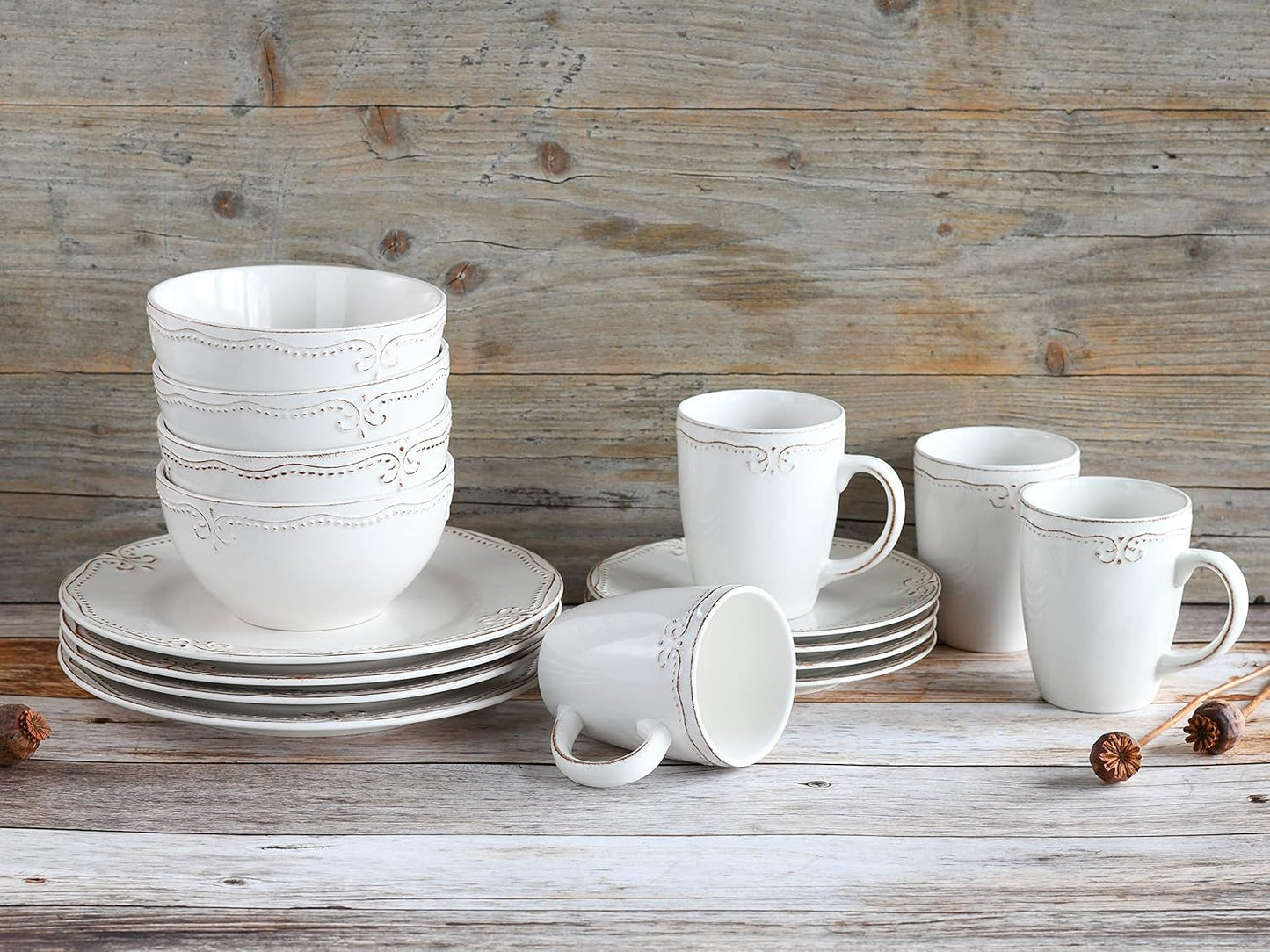 CreaTable, 23601, Romantic Vintage Series, 16-delt porcelænssæt til 4, Porcelænskombinationsservice, Tåler opvaskemaskine og mikroovn, Kvalitetsfremstilling