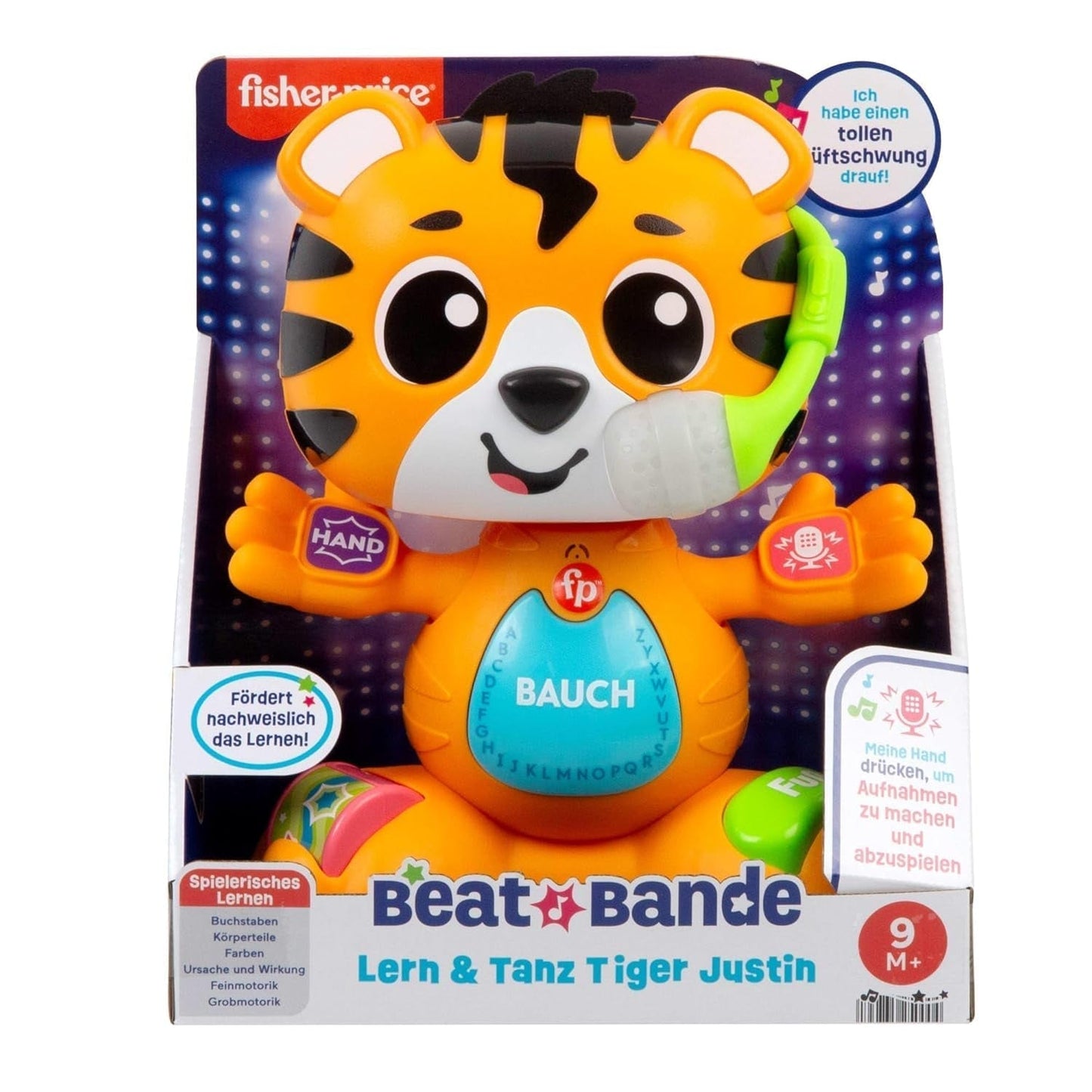 Fisher-Price Baby og Toddler Beat Bande Lern & Tanz Tiger Justin pædagogisk legetøj med lyde og lys til babyer 9 måneder og opefter, tysk udgave, HYL31 Baby Toys Naty Shop