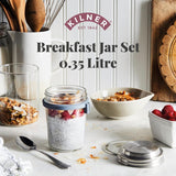 Kilner morgenmadskrukke med ske / 350 ml, Ø 9,5 cm / 5 stk | takeaway müsli kop / giftfri / glasbeholder med låg til müsli, grød og yoghurt / overnight havre beholder Naty Shop Food Opbevaringsbokse