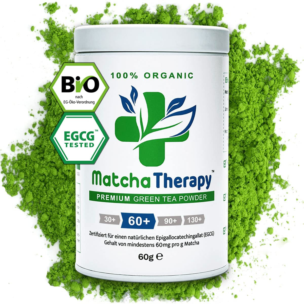 Matcha terapi 30+ | Økologisk Matcha tepulver | 60 g | Med et verificeret indhold på mindst 30 mg/g catechin EGCG | Understøtter immunsystemet og energiniveauet | Ceremoniel kvalitet | Grøn te fra Japan