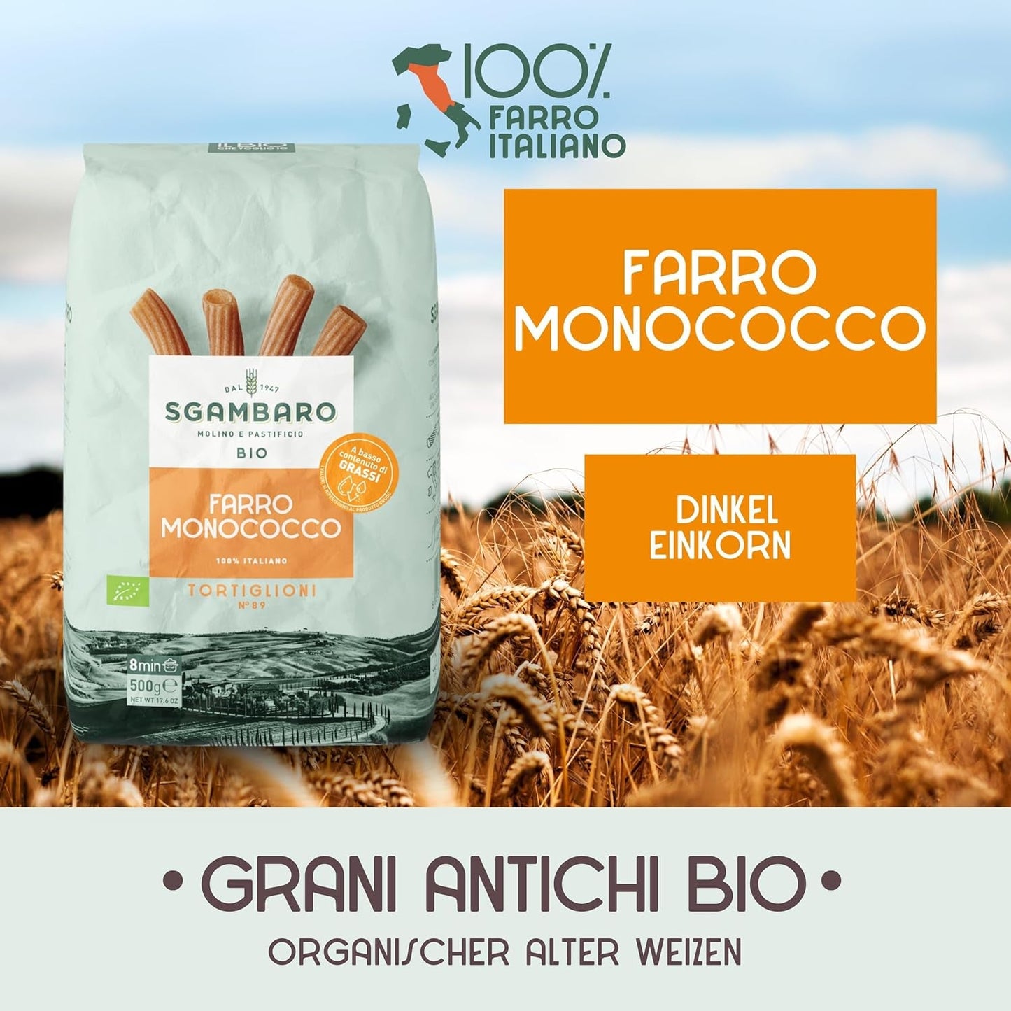 Økologisk Tortiglioni Pasta nr. 89 - 500g Fedtfattig hvedepasta – Lavt fedtindhold – Kilde til fibre og protein