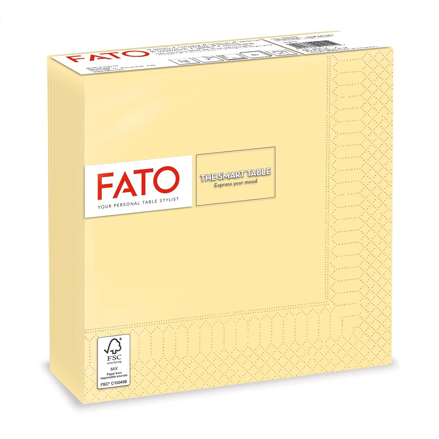 Fato - engangspapirservietter, ideelle til afslappede frokoster og buffeter, pakke med 50 servietter, størrelse 33X33, 4-fold, 2-lags, champagnefarve, 100 % rent cellulosepapir, FSC