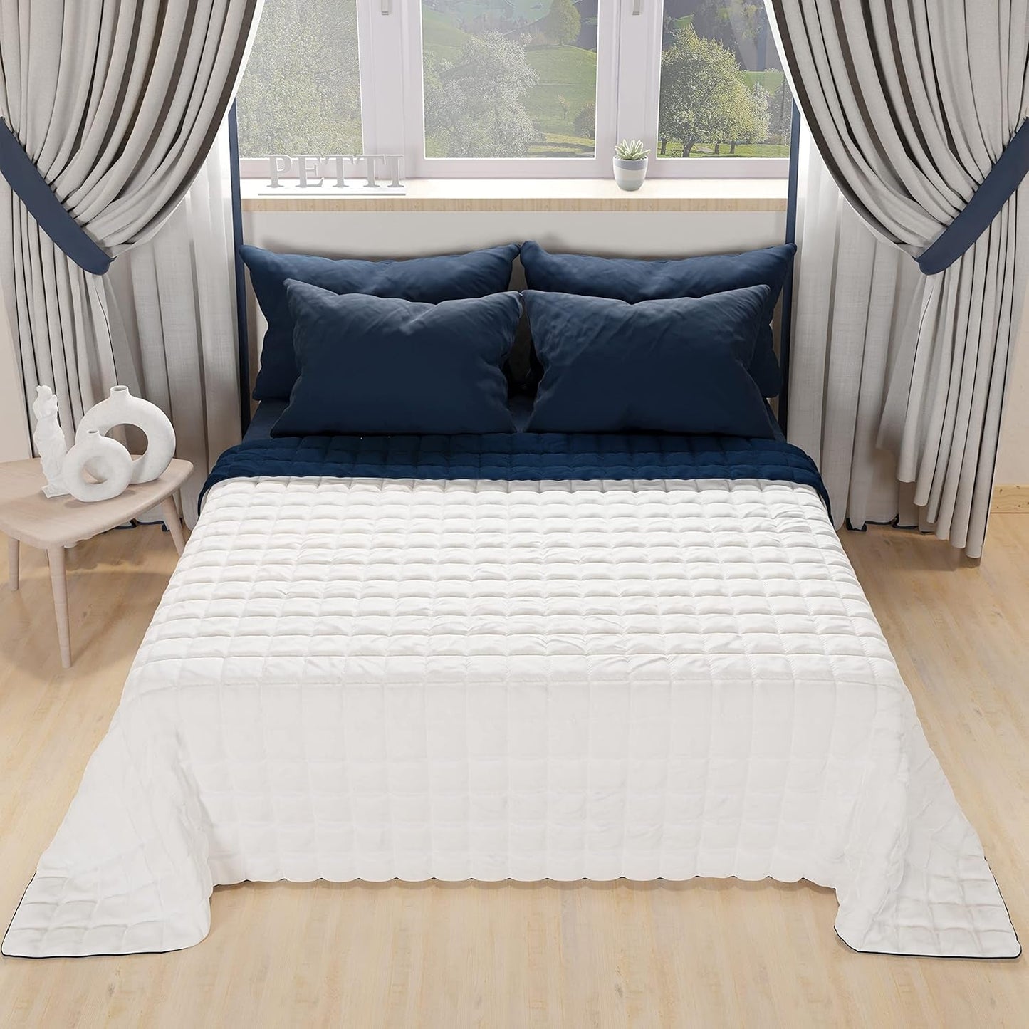PETTI Artigiani Italiani - Enkeltsengsdyne, dobbeltsidet quilt, forårsdyne, midnatsblå, hvid, 100% Made in Italy Dyner og dyner Naty Shop