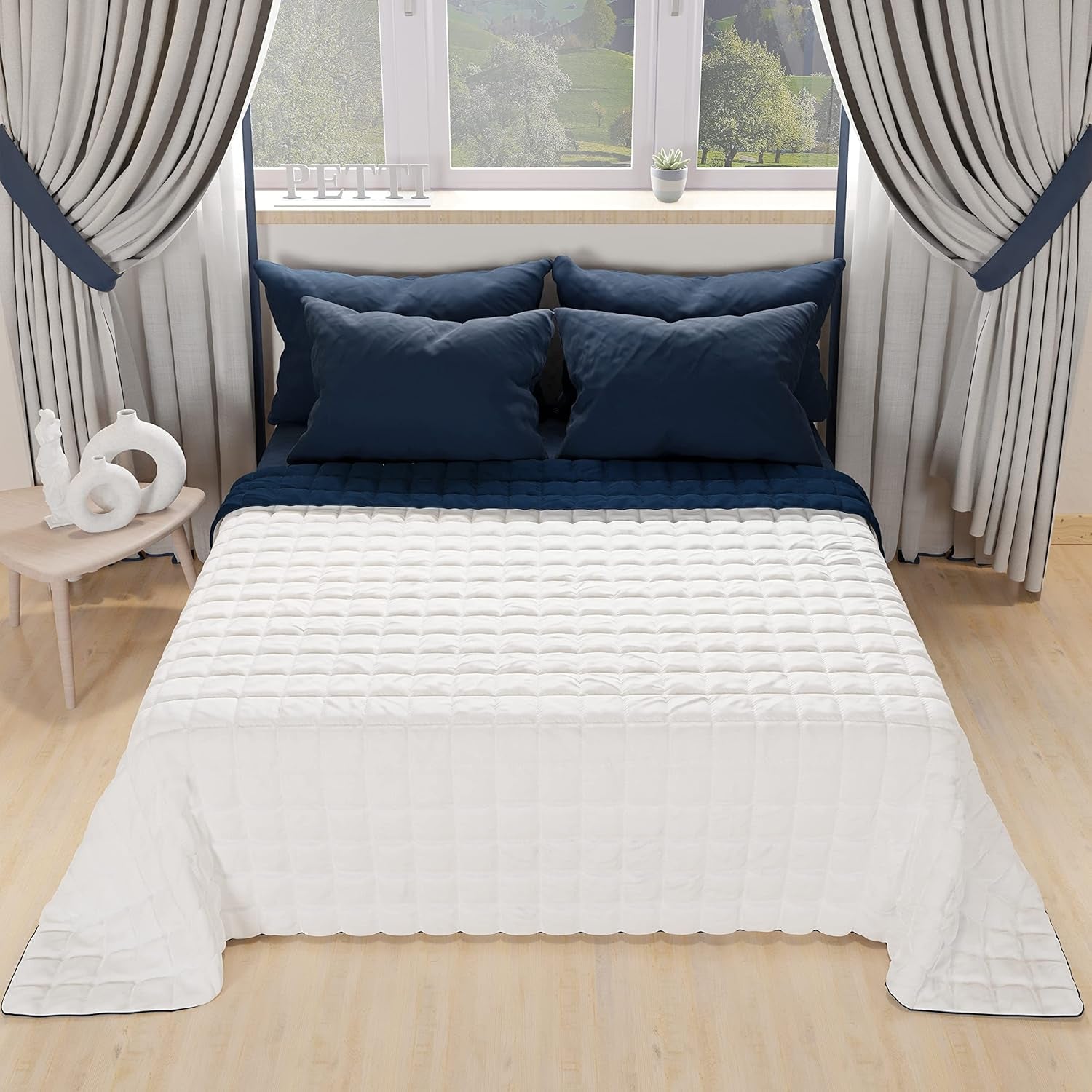 PETTI Artigiani Italiani - Enkeltsengsdyne, dobbeltsidet quilt, forårsdyne, midnatsblå, hvid, 100% Made in Italy Dyner og dyner Naty Shop