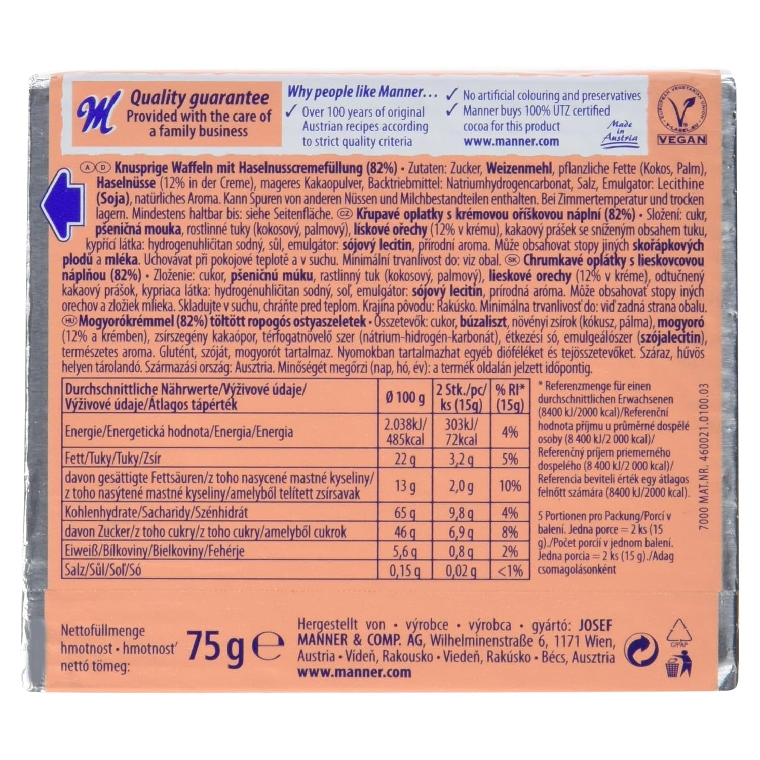 napolitanske vafler, 75 g