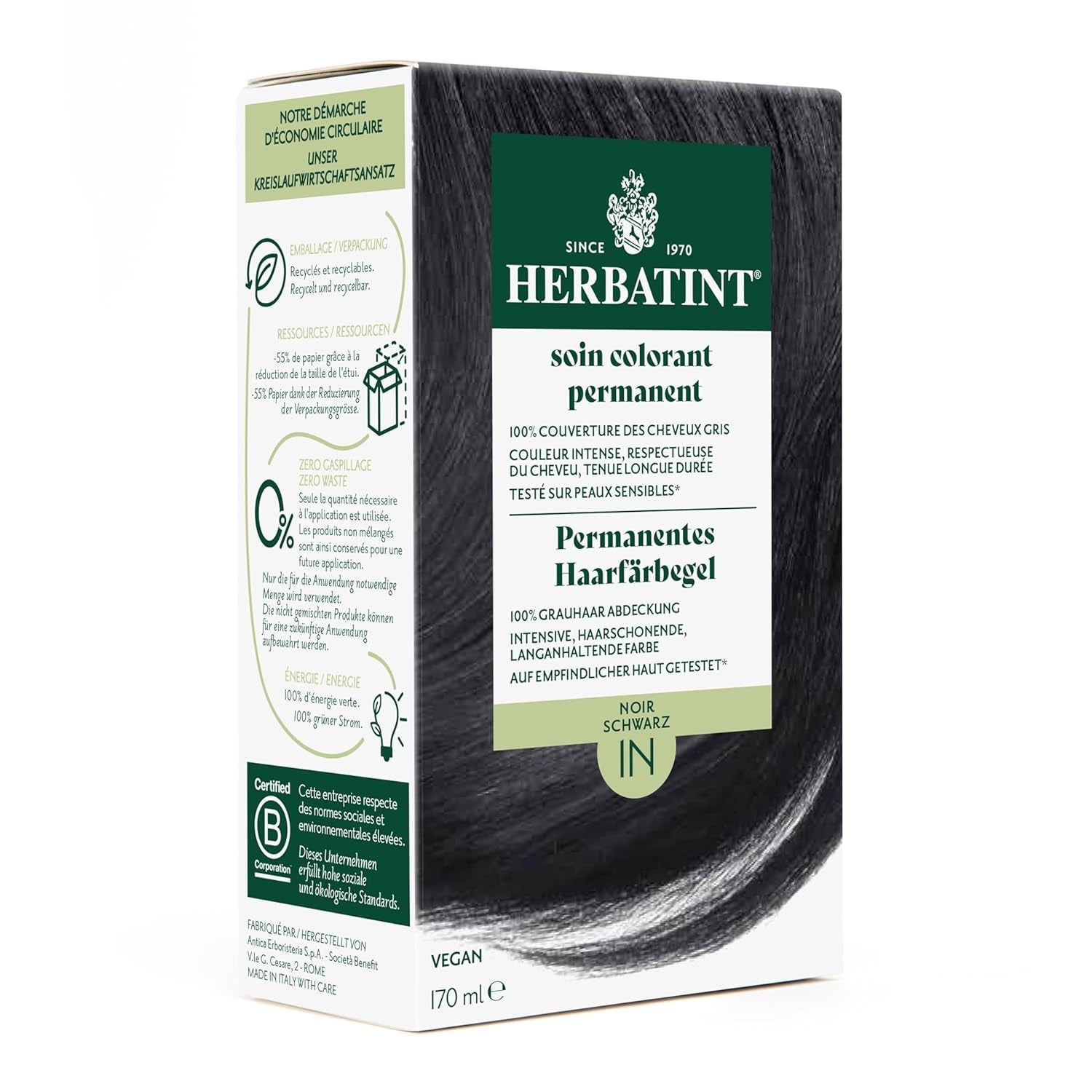 Permanent hårfarvegel 6N mørkeblond - 170 ml I Ammoniakfri, 100% dækning af gråt hår I Testet på følsom hud, med 8 planteekstrakter