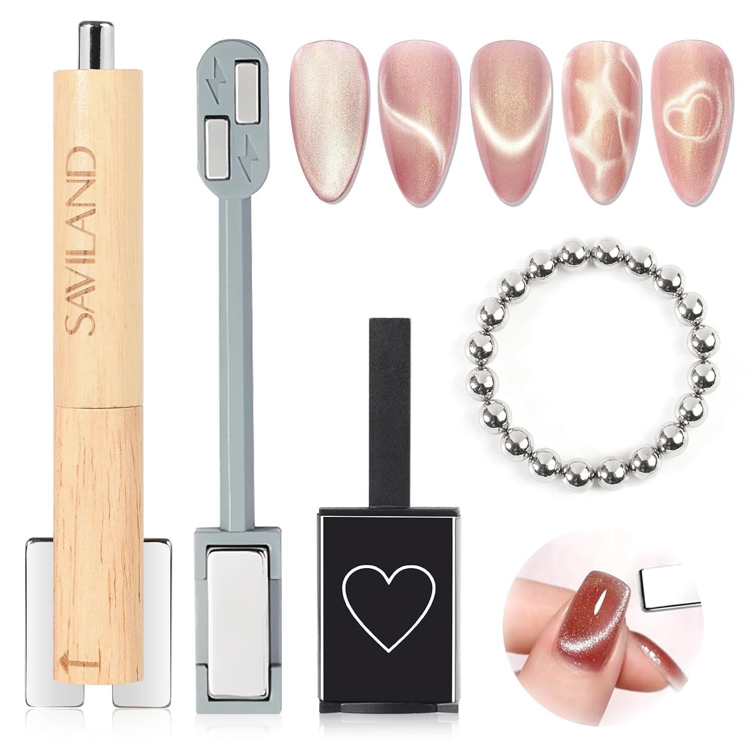 SAVILAND 4X Hochfester Cat Eye Magnet Für Nagel: 3-I-1 Nagel Magnet Rund Lange Streifenperle N35 Neodym Ultra Strong Magnet Für Nagellack Präzise 3S Formung Cat Eye Gel Nagellack Magnet Magnetstift