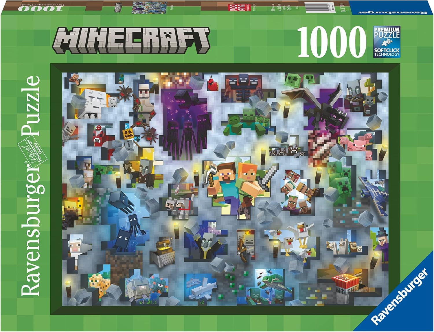 Ravensburger puslespil 12000422 - Minecraft Mobs - 1000 brikker Minecraft puslespil til voksne og børn 14+ puslespil Naty Shop Pixelate