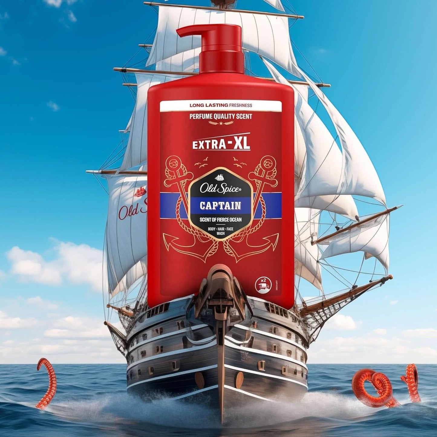 Old Spice Captain 3-i-1 brusegel og shampoo til mænd, 1 liter bruser og bad Naty Shop