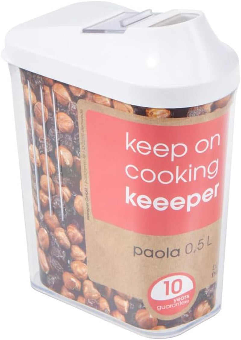 keeper hældeboks til tørre forsyninger, trinløst justerbart doseringslåg, plastik, 500 ml, 8 x 4,5 x 15 cm, Paola, hvid Madopbevaringsbokse Naty Shop 500 Ml