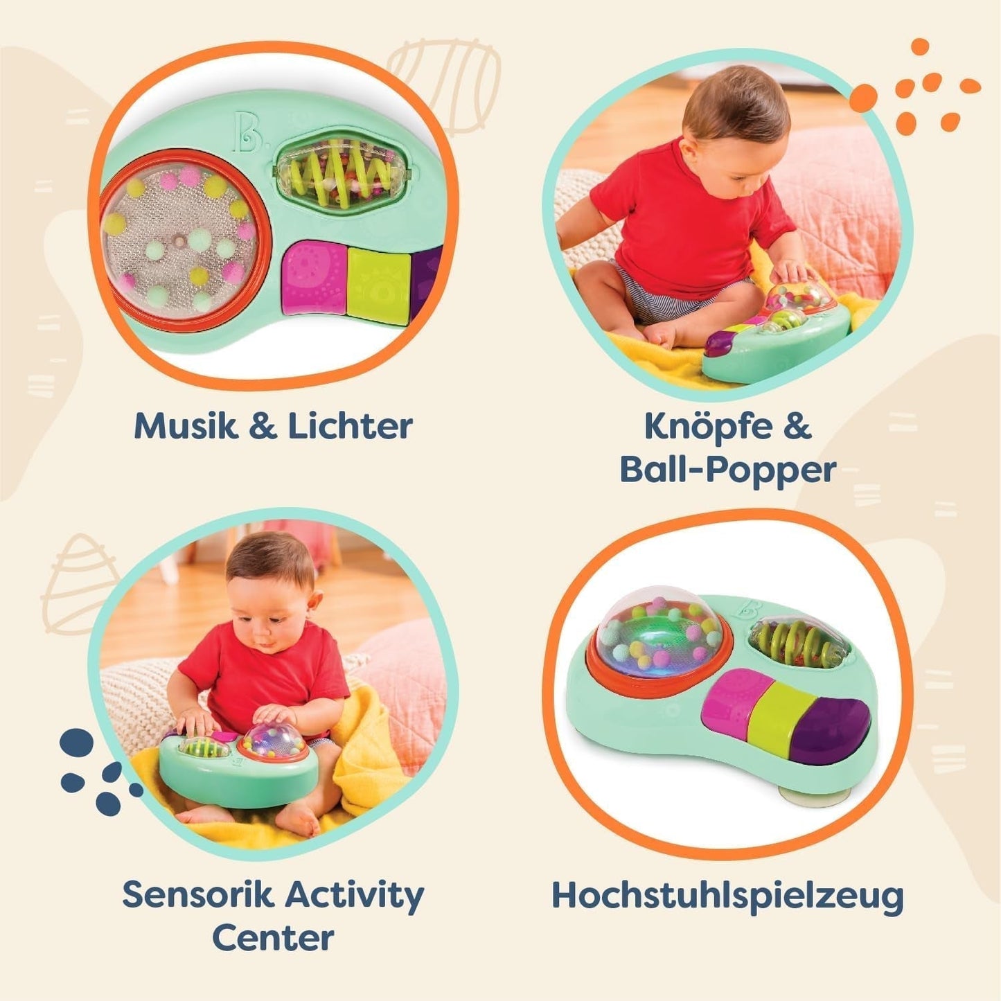 B. legetøj - Børnelegetøj til højstol - Sugekoplegetøj med musik, lys, lyde - Sanselegetøj - Motorisk aktivitetslegetøj til børn - fra 6 måneder - Whirly Pop Baby Toys Naty Shop