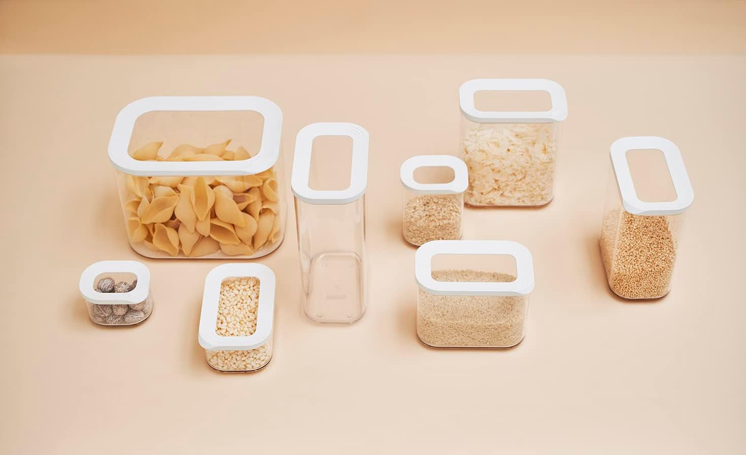 Mepal sæt med 6 opbevaringsglas med låg - Rektangulære madbeholdere - Plastkøkkenorganisering - Lufttætte opbevaringsbeholdere - 2x 2000ml, 2x 1000ml, 1x 1500ml & 1x 425ml - Hvide madopbevaringskasser Naty Shop