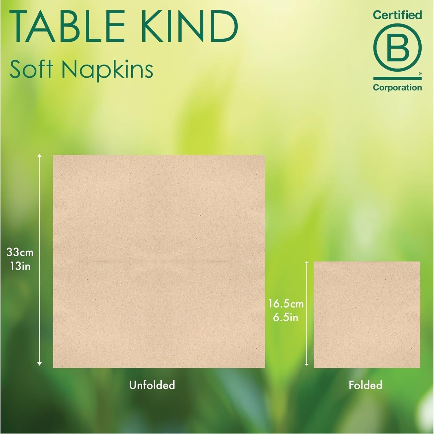 Bord Type | 100 Bulk Pack bløde genbrugspapirservietter Brune engangs-festservietter Velegnet til daglig brug Miljøvenlig Kraft Ubleget komposterbar Fremstillet i EU 2-lags 33 cm