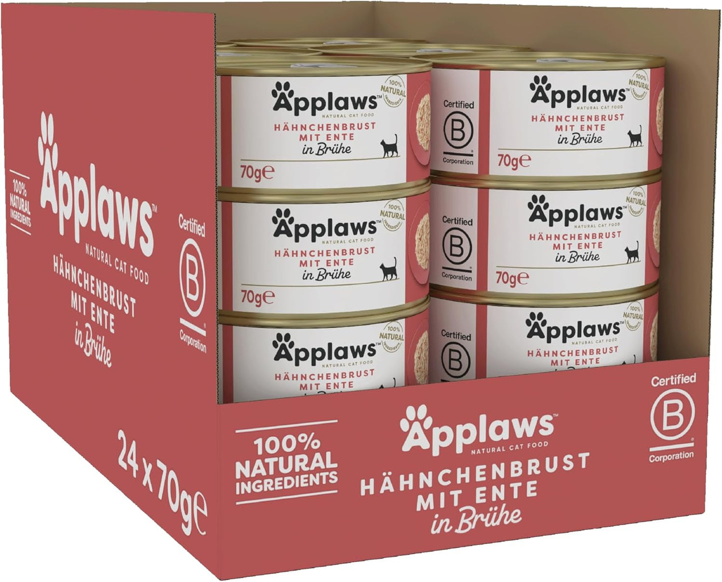 Applaws Premium naturligt vådfoder til katte, kylling med and i suppe, dåse 70 g (24x70 g)