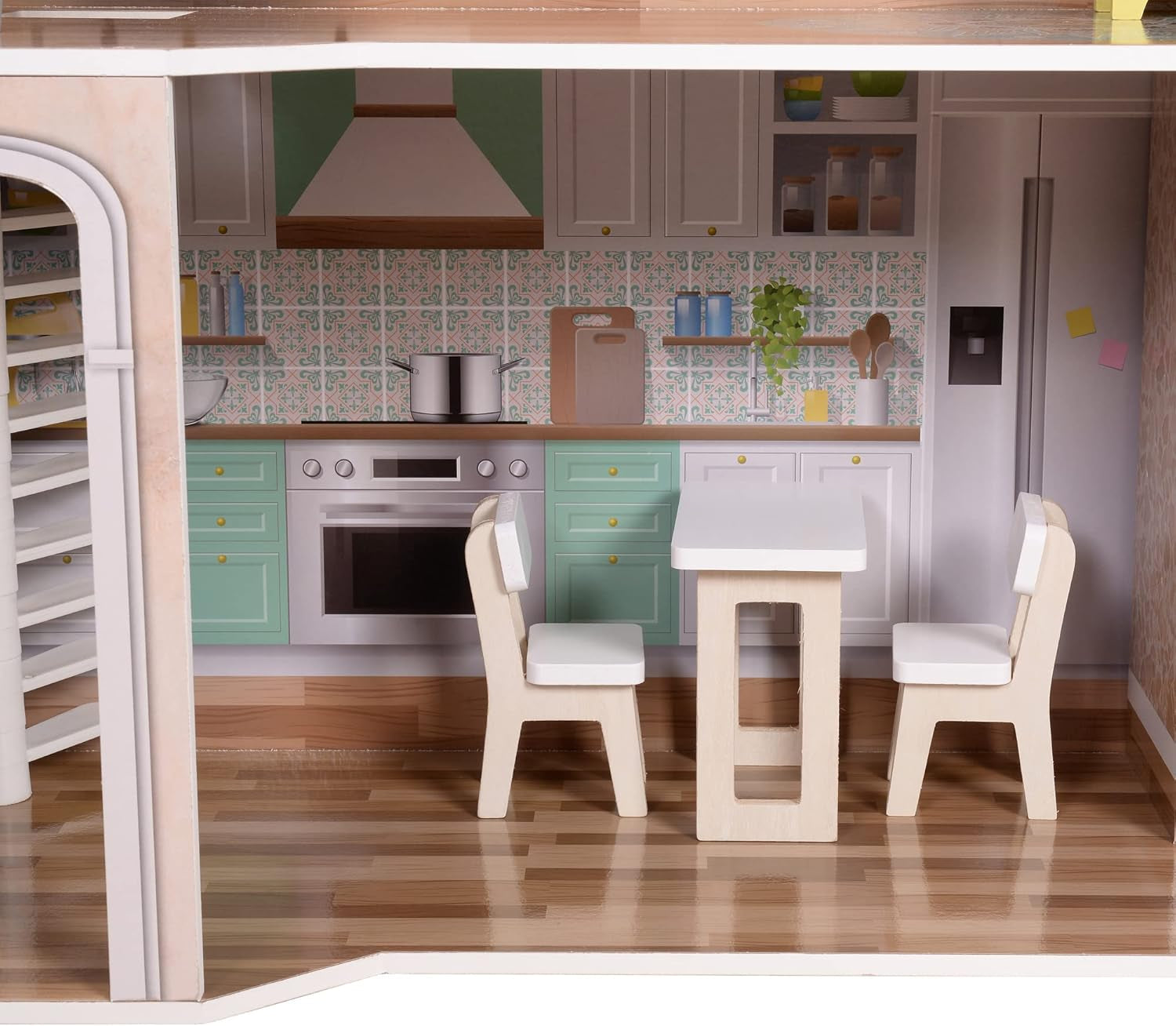 Olivia's Little World Moderne middelhavsstil 3-etagers interaktivt trædukkehus til børn med 17 dukkemøbeltilbehør Flerfarvet TD-13551B