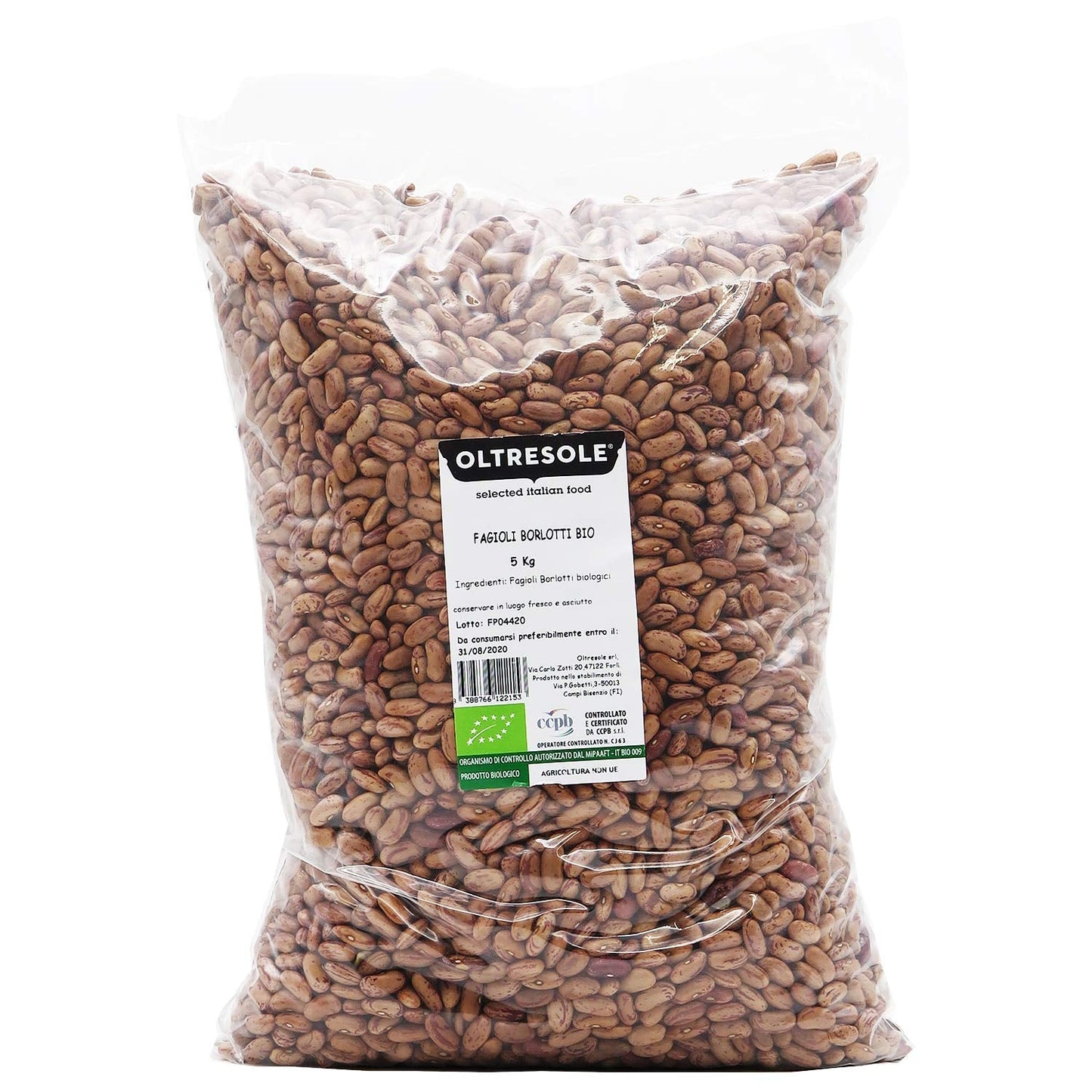 , Økologiske borlotti bønner 5 kg, økologiske tørrede bælgfrugter fra kontrolleret dyrkning, Cereals Naty Shop Standardtitel