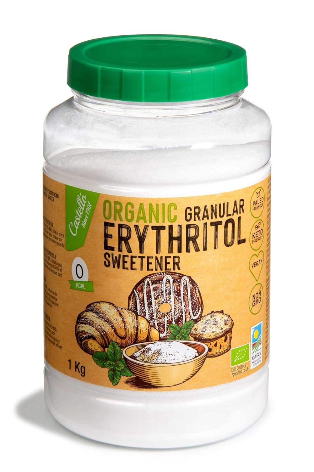 Naturlig økologisk erythritol, 10G = 7G sukker, 1 kg sødemidler Naty Shop
