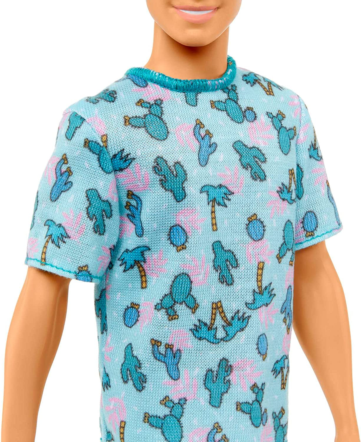 Barbie Ken Fashionistas Dukke - T-shirt med kaktus og palmetryk, hvide shorts og sneakers, perfekt til eventyr med venner og gåture rundt i byen, til børn fra 3 år og opefter, HJT10 Naty Shop Dolls