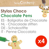 Scrapcooking - Sæt med 4 julechokoladefarvede blyanter - brun, hvid, grøn og rød - spiselig farve - madfarve til skrivning - skriv og tegn på desserter, kager og småkager - 7060