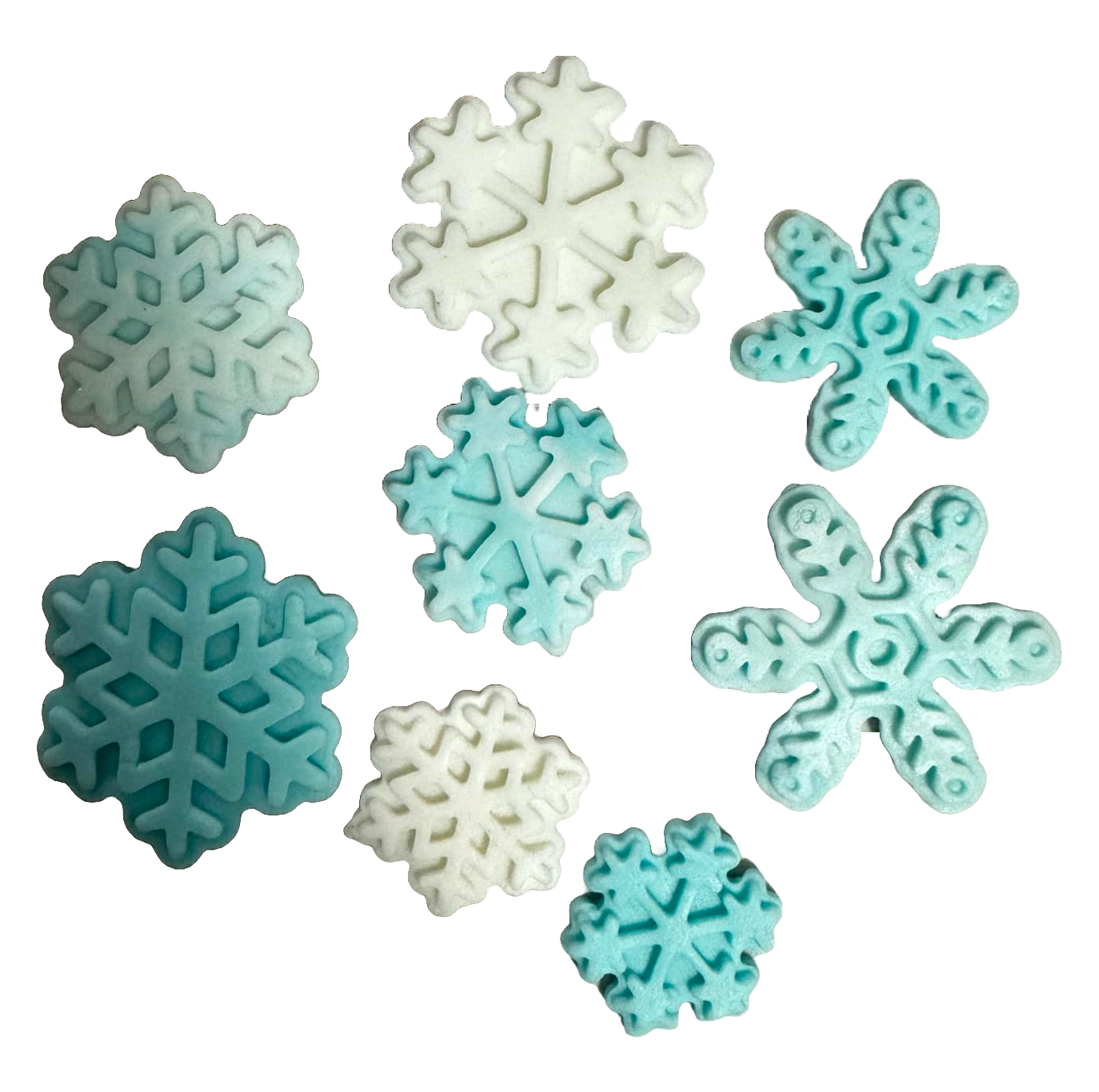 Sæt med 8 spiselige sukkerdekorationer, Snowflakes Sugar Paste Decorations Naty Shop